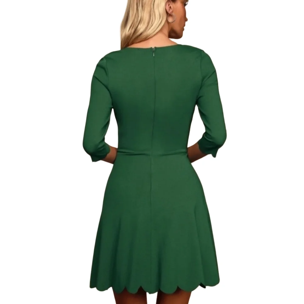 LULUS Skater Dress Womens Small Green Fit and Flare Scoop Neck Party Scallop Hem